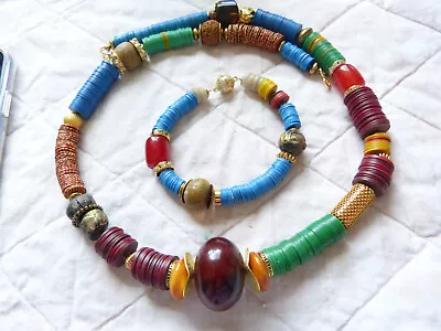 African Necklace  + Bracelet Artful Contemporary Design Using Vulcanite Heishi • $195