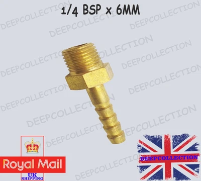 £8.99 • Buy 1/4   BSP To 6mm Brass Male Barb Hose Tail Fitting Fuel Air Gas Water Hose Oil
