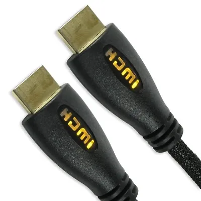 YELLOW GLOW HDMI CABLE Blu-Ray Set-Top Box Console Long 2 Metre Braided Wire • £8.99