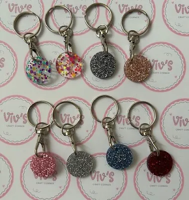 Acrylic Trolley Tokens Disc Keyring Glitter Spots • £1