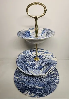 Vintage Blue MYOTT Royal Mail Staffordshire Ware  3-tiered Cake Stand England  • $49.95