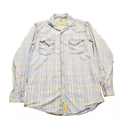 Larry Mahan Shirt Mens M Blue Plaid Cowboy Collection Pearl Snap Long Sleeve • $17.77