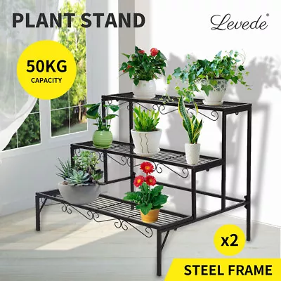 Levede 2x Plant Stands Outdoor Indoor Garden Metal 3 Tier Planter Corner Shelf • $99.99