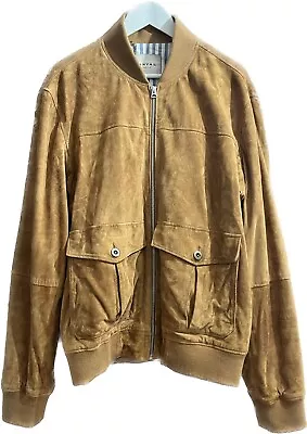 Lands' End Tan Suede Bomber Jacket Lined Front Pockets Sleeve Vents Size L • $44.81