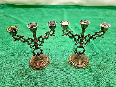 Vintage Small Cast Metal Candelabras Made In Italy 5  Candle Holders • $15