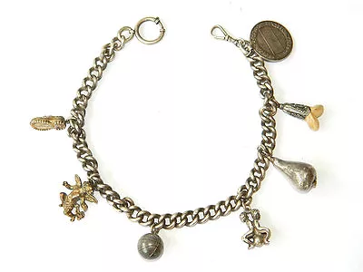 VTG Massive Silver FOB CHAIN  W/ MINIATURE FIGURINES SPORT CHARMS Wien Ca.1910 • $456