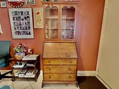 Vintage English County Maple Slant Front Secretary Desk With Bookcase Hutch  • $6750