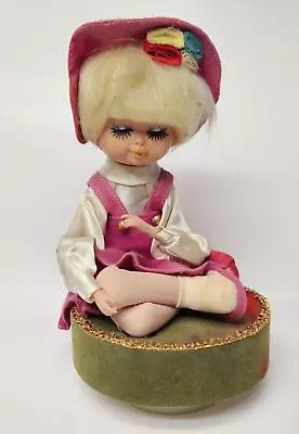 Vintage Mod Big Eye Pose Blonde Doll Japan Revolving Music Box Pink Hat • $15.99