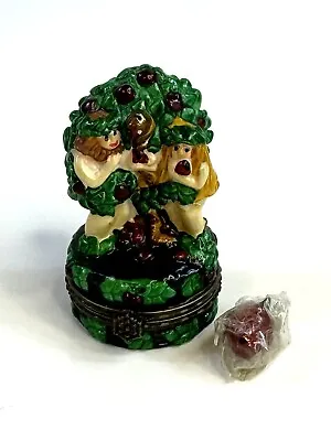 Porcelain Hinged Trinket Box Adam And Eve With Apple Trinket • $14.99