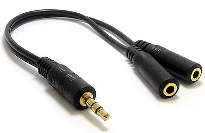 Stereo Audio Splitter GOLD 3.5mm JACK Male To 2 Dual Female Y-Cable Lead 1 TO 2 • £3.29