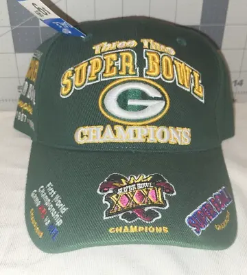 Vintage Green Bay Packers Three Time Super Bowl Champions Reebok Hat Cap NFL NOS • $21.95