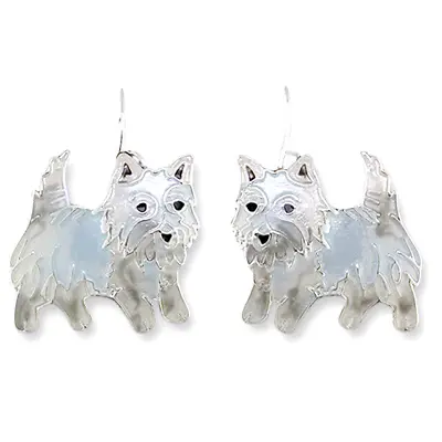 @ ZARLITE Enamel Dangle Drop Earrings WESTIE DOGS Sterling Silver Plated ZARAH • $31.28