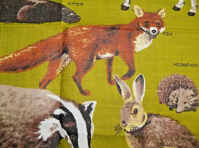Vintage Tea Towel - WILD ANIMALS Of BRITAIN Ulster Linen Fox Deer Squirrel Horse • $10