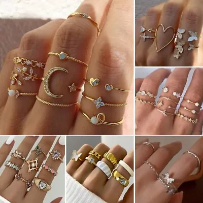 $2.37 • Buy 8Pcs/Set Boho Rings Butterfly Flower Crystal Moon Finger Knuckle Rings Women 