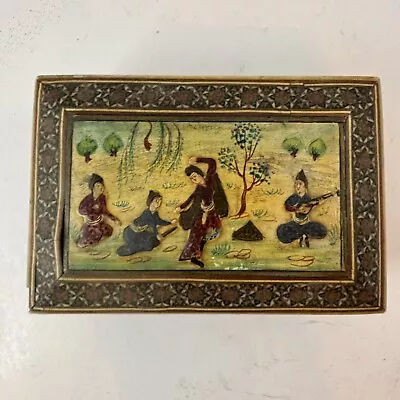 Persian Khatam Marquetry Cedar Wood Trinket Jewelry Box Woman Dancing Scene • $10.71