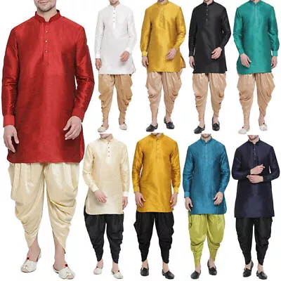 Men's Dhoti Kurta Pant Set Silk Blend Ethnic Kurta Pyjama For Wedding Wear Dress • $22.45