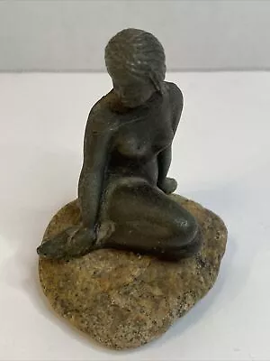 Vintage Black Metal Nude Mermaid Figurine On Beach Rock • $12.80