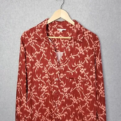 Knox Rose Long Sleeve Button Up Size Large Red And Pink Patterned V Neck Top • $9.98