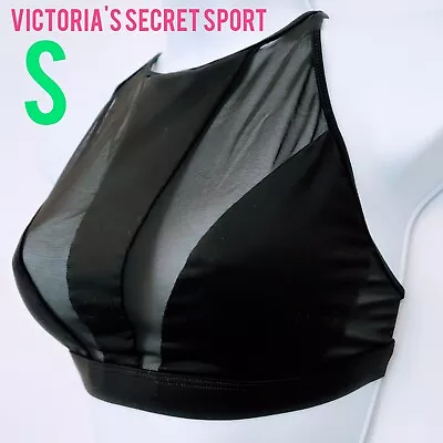 Victoria’s Secret Victoria Sport VSX Strappy Mesh Trim Black Sports Bra Sz Small • $18.18