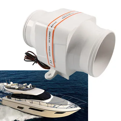 $51.91 • Buy 4 Inch 12V 270CFM 6 Blade White Marine Boat Bilge In-Line Air Blower ABS New