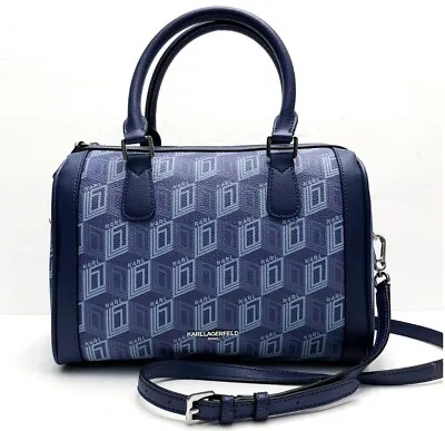 Karl Lagerfeld Paris ADELE Monogram Satchel Handbag Women's Bag Indigo Blue • $169.60