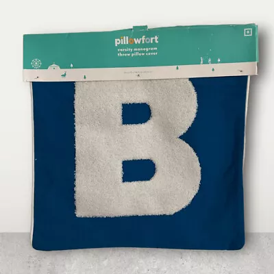 Pillowfort Varsity Monogram Throw Pillow Cover Letter B Blue Square 16” NEW • $4.50