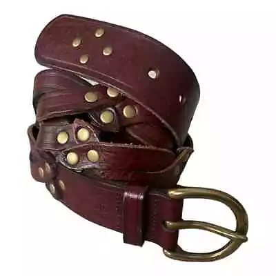 Vintage Fossil Leather Braided Belt With Studs Brown Size Large  • $28.98