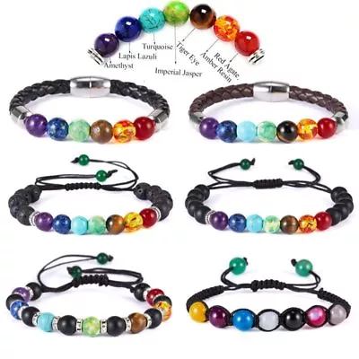 $2.99 • Buy 7 Chakra Healing Natural Lava Stone Beaded Bracelet Diffuser Bangle Yoga Women