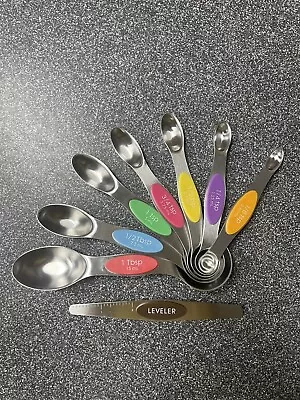 Magnetic Dual Sided Measuring Spoons With Leveler Set Of 8 Multicolored NEW • $11.95