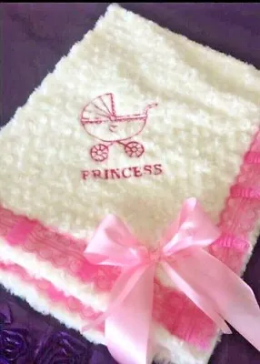 Fur Baby Blanket Embroidered Baby Gift Choose: Pink Blue White Cream Grey • $31.12