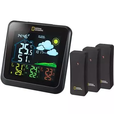 National Geographic VA Colour LCD Weather Station Inc. 3 Black Sensors  9070710 • £65.99