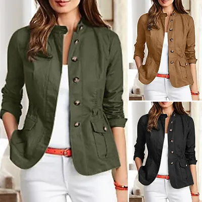 ZANZEA Women Stand Collar Button Slim Fit Military Jacket Coat Casual Blazer • $18.99