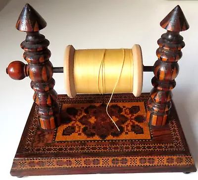 Antique Circa 1840 Museum Quality  Tunbridge Ware Floral Sewing Thread Dispenser • $164