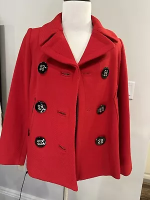 Milly New York Red Black Wool Womens Buttons  Pea Coat Jacket Size 2 Fits 4 EUC • $39.99