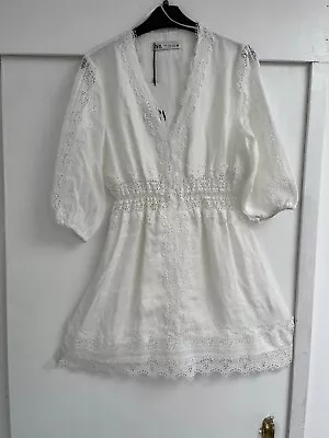 £22.50 • Buy ZARA SHORT DRESS IN RAMIE WITH LACE Size M BNWT £49.99