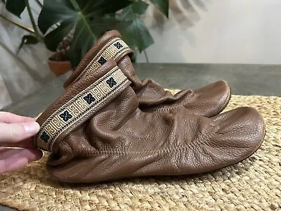 FootSkins Brown Leather Teepee Moccasin Booties Women’s 10 Rubber Sole • $32