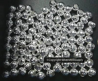 100 Spacer Beads 6mm SILVER PL Round Melon Lrg Hole Jewelry Spacer Beads FPB040B • $3.50