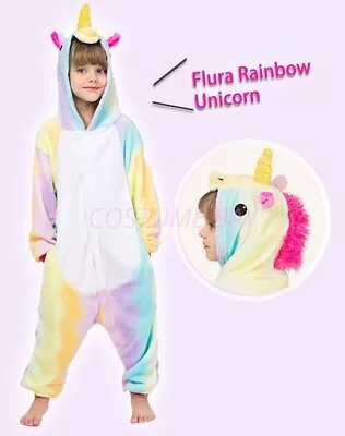 Kids Onesie Fluro Rainbow Unicorn Animal Kigurumi Pajamas Unisex Sleepwear  • $27.95