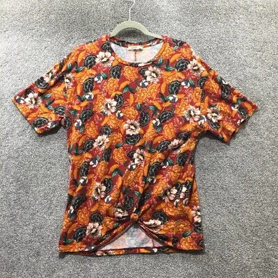 $0.99 • Buy Zara Trafaluc Top Small Orange Floral Short Sleeve T-Shirt Knot Detail Cotton