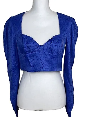 Zara Women Size L Blue Dot Print Puff Sleeve Top Long Sleeve Sweetheart Neck • $15