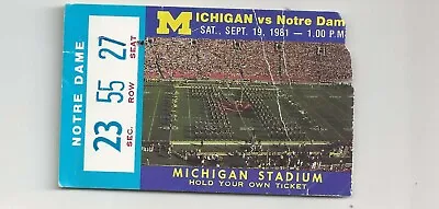 $7.99 • Buy 1981 Michigan Vs Notre Dame Original College Football Ticket Stub Crease Carter
