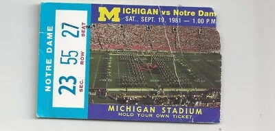 $7.99 • Buy 1981 Michigan Vs Notre Dame Original College Football Ticket Stub Crease Carter