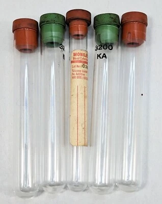 $10.81 • Buy 5 Vintage Medical Tube Glass Vials W Top For Needle, Monoject / Vacutainer