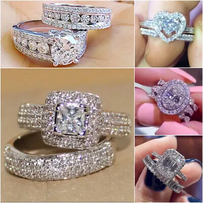$3.41 • Buy Luxury Cubic Zircon 925 Silver Plated Ring Women Wedding Jewelry Sz 6-10