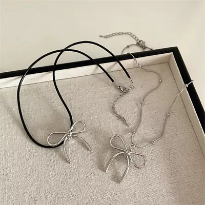 Sweet Y2K Bowknot Pendant Rope Chain Necklace For Women Girl Choker Necklace • $22.56