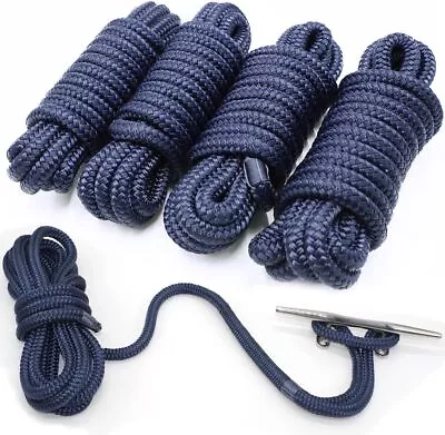 4 Pack 3/8 Inch 15FT Double Braid Nylon Dock Line Mooring Rope Boat Anchor Line • $30.99