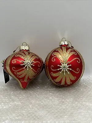 NEW Raz Imports 4-Inch Red And Gold With Snowflake Ornament Set Of 2 • $14.99