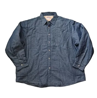 Vintage Wrangler Mens Shacket 2XL Blue Sherpa Thick Soft Fleece Lined Shirt 90s • $26.13