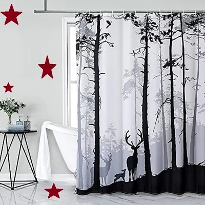 $16.99 • Buy Black & White Deer Shower Curtain Set With 12 Hooks 72×72 Inches