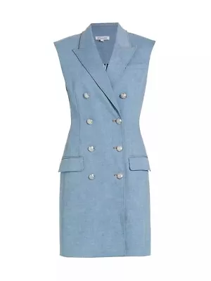 Veronica Beard Cotton Double-Breasted Sleeveless Mini Dress Blue • $149